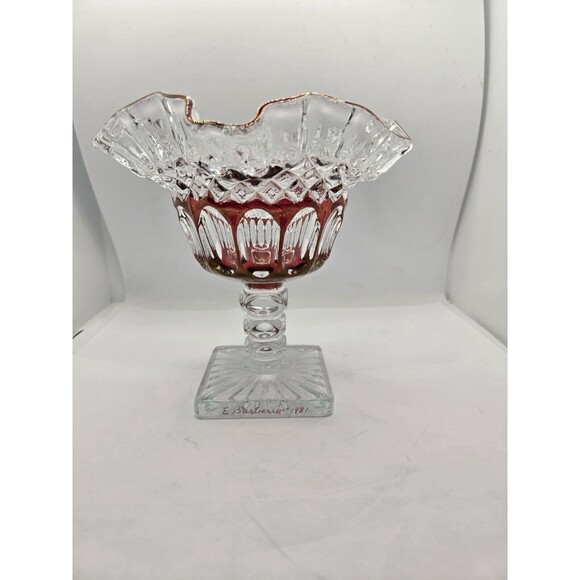 Westmoreland Crystal Ruffled Compote Ruby Carnival Candy Dish Signed 91' VTG - Picture 3 of 8